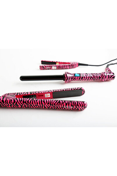 Lumiere مجموعة تصفيف الشعر باللون الوردي المخطط من آريا بيوتي، مقاس 19 مم