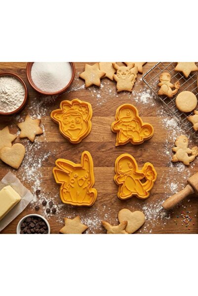 Ekol 3D مجموعة قوالب الكوكيز ذات الطابع الخاص ببوكيمون مكونة من 4 قطع