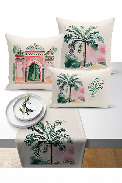 Bertille Home Ramazan Bohem Series 3-Piece Throw Pillow + 1 Runner Set Digita...