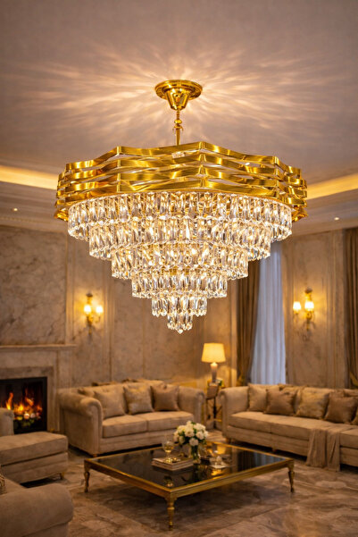qwell Golden Crystal Chandelier - Multi-layer Elegant Design 60CM