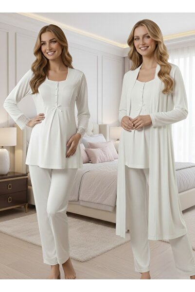 Lohusa Homewear New Season Stylish Ecru Long Sleeve 100% Cotton Special Desig...