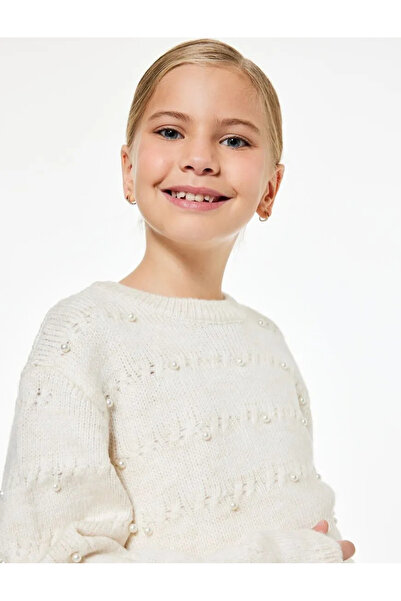 Koton Kids Girls' Long Sleeve Crew Neck Bead Detail Knitwear Sweater Koton Ki...