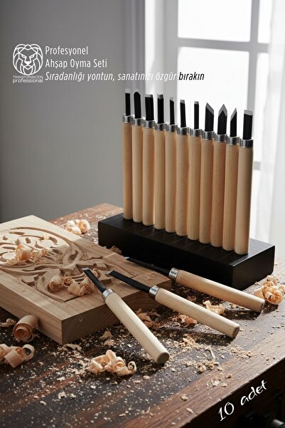 Transformacion 10'lu Profesyonel Ahşap Oyma Seti - Çelik Uçlu Ergonomik Zanaa...