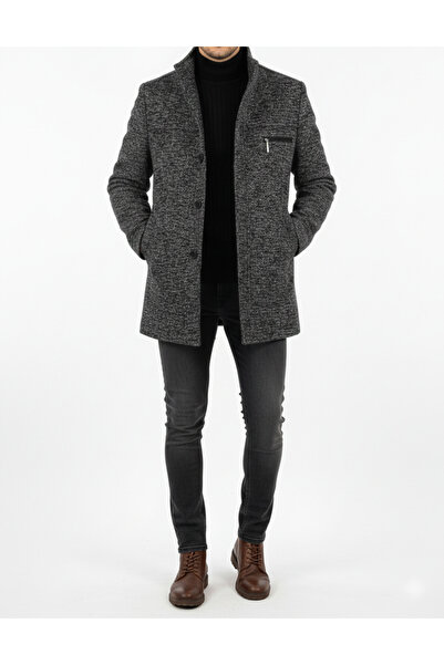 WarzanClass SlimFit Dar Kesim Tüylenmez İçi Kumaş Kaşe Kaban