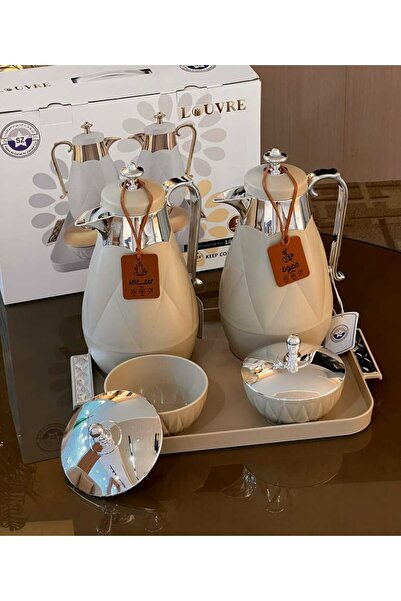 Generic A tea and coffee thermos set from the Louvre brand, featuring a moder...