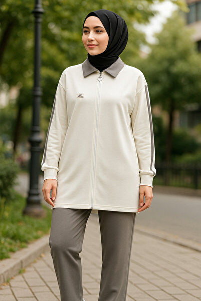 MODA Kadın Tesettür Eşofman Takımı – Fermuarlı & Rahat Kesim, Günlük Spor Takım