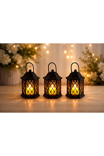 Marka LED Mumlu Dekoratif Fener – 3’lü Set (8 cm)