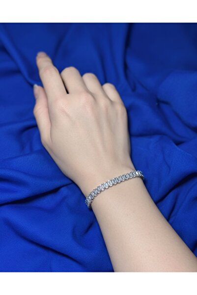 ZALU Kadın Baget Taşlı Su Yolu Bileklik Gümüş Kaplama - Özel Gün Hediyesi Şık...