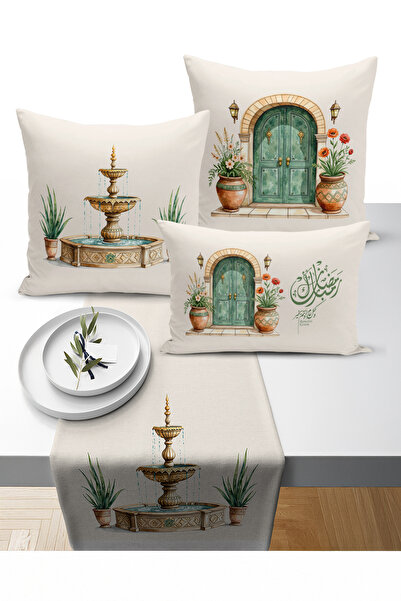 Bertille Home Ramazan Bohem Series 3-Piece Throw Pillow + 1 Runner Set Digita...