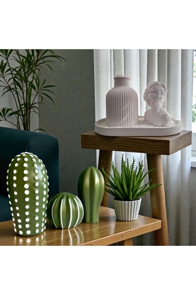 Aftonviol Kaktüs+Kadın Figürlü Vaza Set - Dekoratif Kaktüs Vazo Figür Set -De...