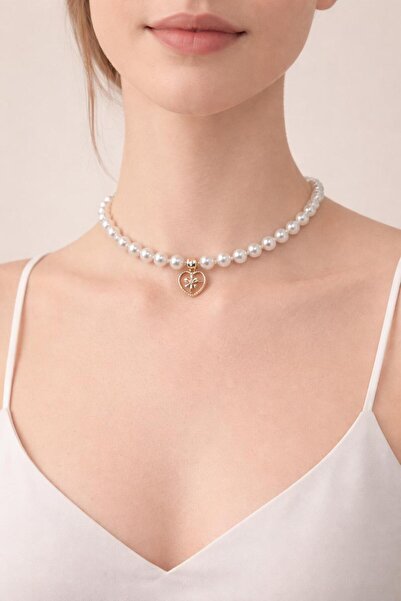 bluecatbijouterie ZARİF YONCA FİGÜRLÜ İNCİ CHOKER KOLYE