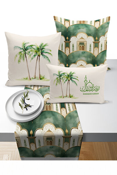 Bertille Home Ramazan Bohem Series 3-Piece Throw Pillow + 1 Runner Set Digita...