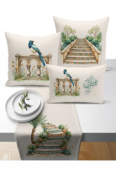 Bertille Home Ramazan Bohemian Series Set de 3 perne + 1 covoraș digital cu i...