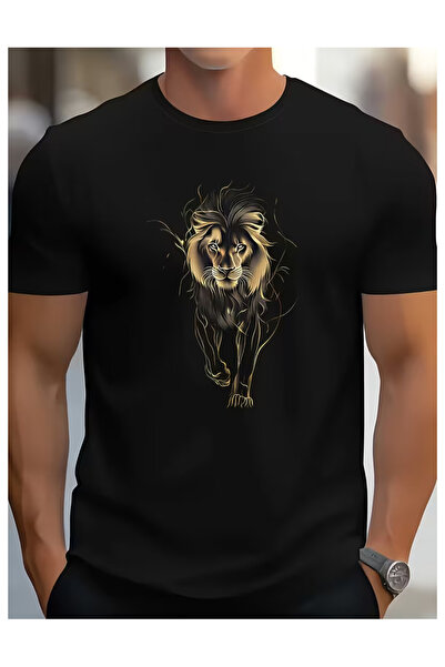 R&M Brotherhood ASLAN BASKILI YENİ TREND SİYAH OVERSİZE T-SHİRT