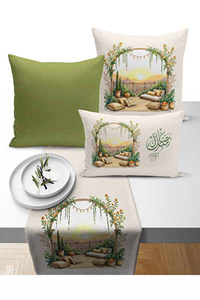 Bertille Home Ramazan Bohem Series 3-Piece Throw Pillow + 1 Runner Set Digita...