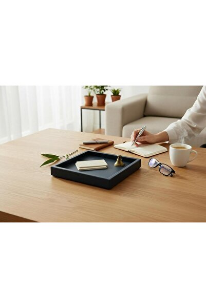 rilind Siyah Kare Dekoratif Tabak & Saksı Altlığı | 14x14 cm