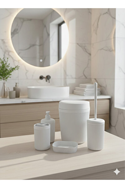 YUVAYAÖZEL Premium 5'li Banyo Seti - Vizon Çizgili Modern Tasarım