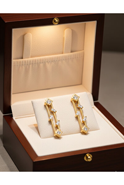 mischa jewelry Gold Zircon Baguette Earrings, Tarnish-Resistant Series