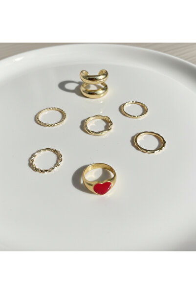 Ervalina مجموعة من 7 خواتم على شكل قلب مطلية بالمينا وخواتم مفصلية