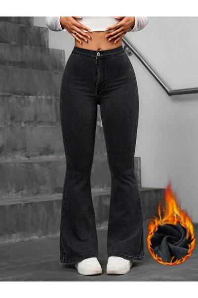 nedo7 Women's High Waist One Button Flared Jeans