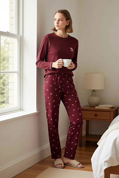 BENERLY Set de pijamale tricotate cu mânecă lungă, decolteu barcă, croială no...