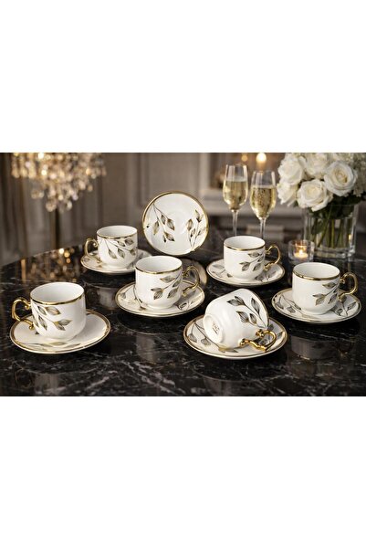 Paçi 6-Piece Stylishly Designed Gilded Porcelain Coffee Cup Set