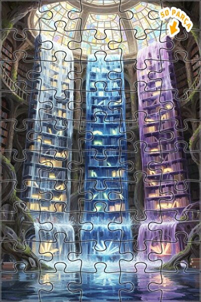 Teona Ahşap لغز خشبي بتصميم مائي لشلالات المكتبة السحرية بمظهر لوحة زيتية 50 ...