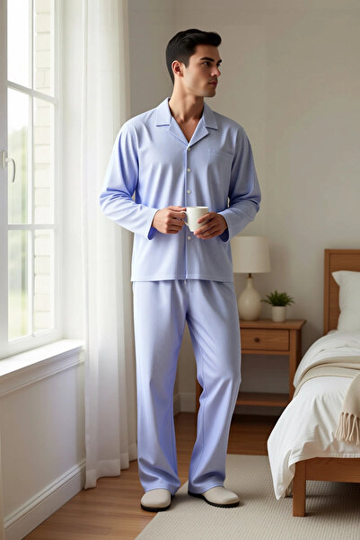 BENERLY Men's Shirt Collar Standard Sleeve Regular Fit Woven Pajama Set Funct...