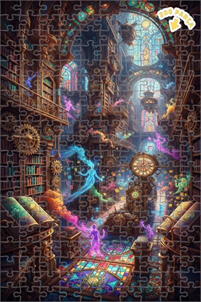 Teona Ahşap لغز خشبي مؤطر بطبقتين بتصميم مكتبة سحرية على طراز ستيمبانك الفني ...