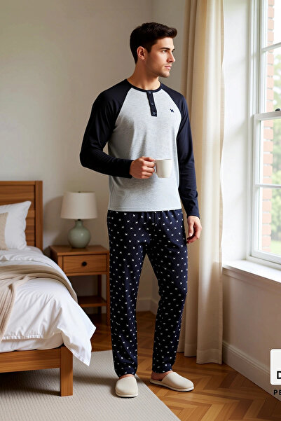 BENERLY Men's Regular Fit Raglan Sleeve Button-Down Collar Knitted Pajama Set...