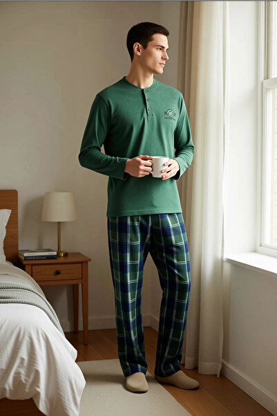 BENERLY Men's Crew Neck Standard Sleeve Regular Fit Knitted Fleece Pajama Set...