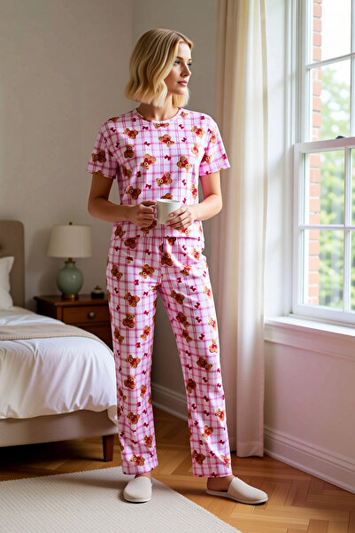 BENERLY Γυναικείο σετ πιτζάμες με λαιμόκοψη ποδηλάτου, κανονική εφαρμογή, καρ...