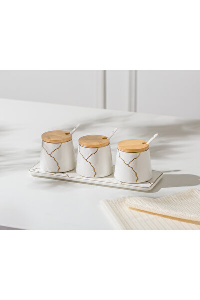 Malooki Set of 3 Porcelain Spice Containers, Bamboo Lids and Tray - Infinity ...