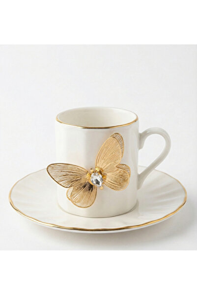 ASSA BAZAAR Flora Luxe Series Gold Gilded Porcelain Coffee Cup & Flower & But...