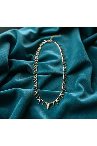 Tasarım Modern Sivri Uçlu Gold Kolye