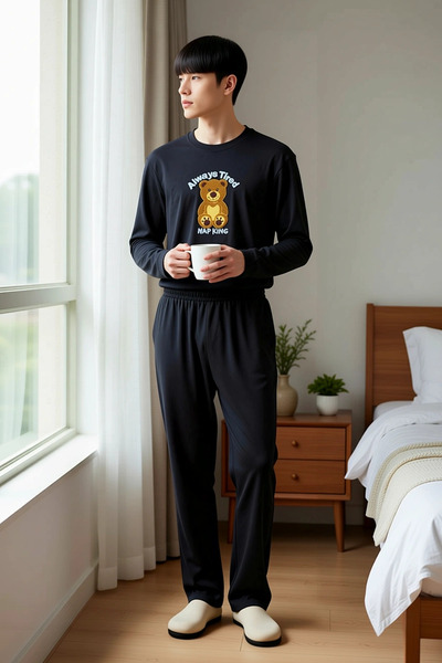 BENERLY Men's Crew Neck Standard Sleeve Long Sleeve Regular Fit Knitted Pajam...