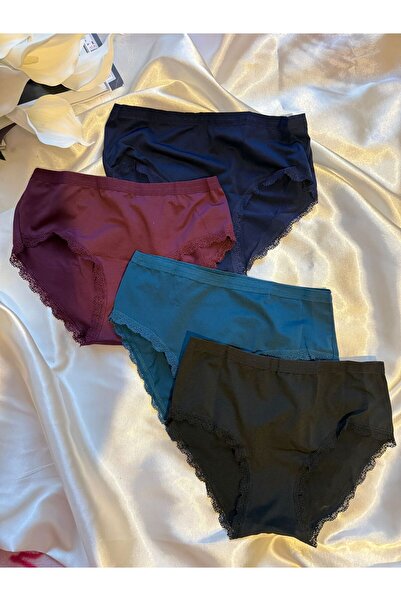 Aydoğan Kadın Dantel Detaylı Likralı Pamuk Bikini Külot - 4 Adet