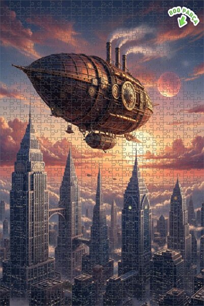 Teona Ahşap لغز خشبي بإطار ذو طابقين بمظهر لوحة زيتية لمدينة السفن الهوائية ع...