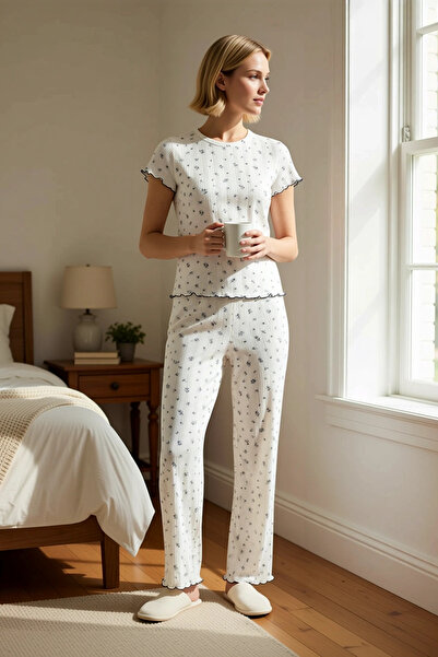 BENERLY Γυναικείο σετ πιτζάμες με κοντό μανίκι και λαιμόκοψη πετσετέ, κανονικ...