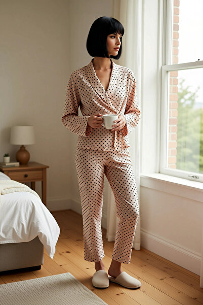BENERLY Set de pijamale țesute cu mânecă lungă, cu decolteu în V, cu mâneci s...