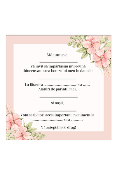 OEM Invitatie Botez cu plic 15×15 cm, Model 43