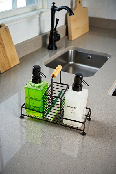 Padilon 2-Piece Glass Liquid Soap Dispenser Set with Metal Stand, Square Desi...