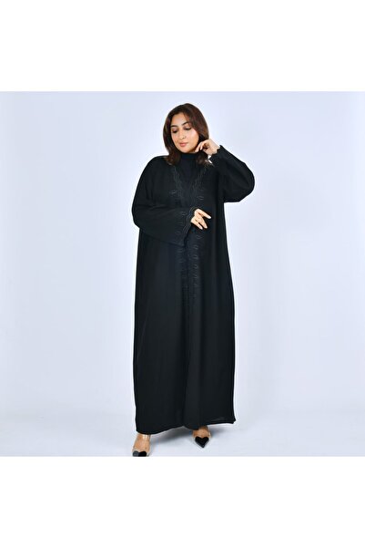 LAMHA عباية سوداء انيقة مزينة بتطريز بارز