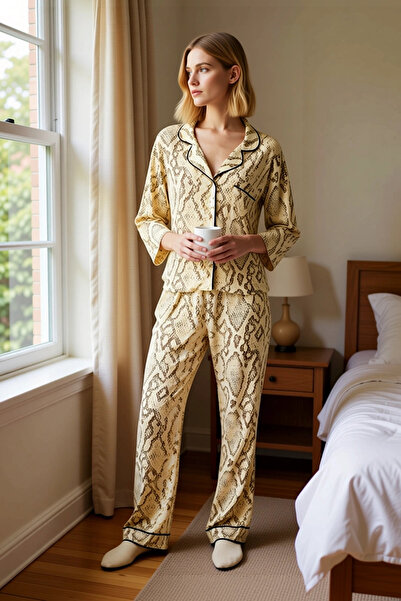 BENERLY Women's Shirt Collar Three Quarter Sleeve Regular Fit Woven Pajama Se...