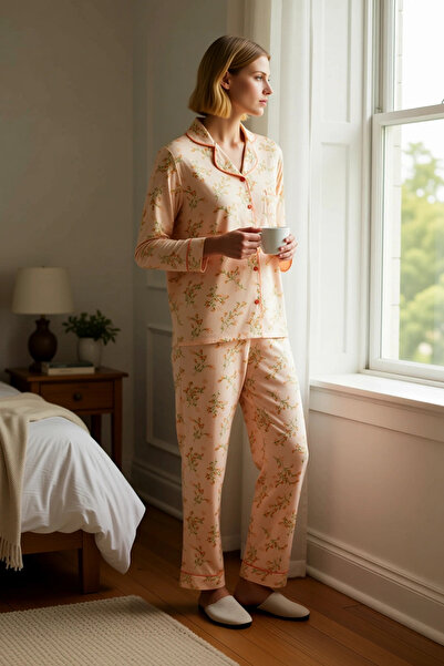 BENERLY Women's Shirt Collar Long Sleeve Regular Fit Textured Knitted Pajama ...