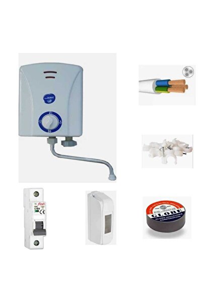 tanıdıkelektrikçi Aydın Derya Mutfak Şofbeni 5500W Şofben + 9Mt Kablo Dahil Takım Montaja Hazır Set