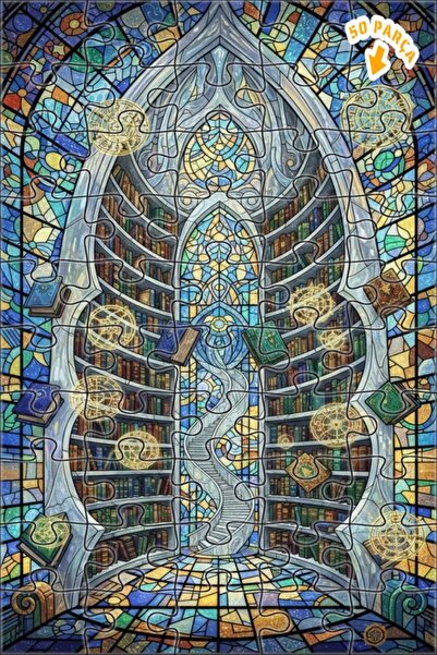 Teona Ahşap لغز خشبي مؤطر بطبقتين بتصميم فن الزجاج الملون للمكتبة السحرية 50 ...