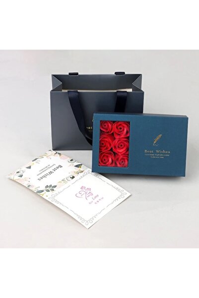 OEM Set Cutie albastra cu 6 trandafiri din sapun si lant cu pandantiv in form...