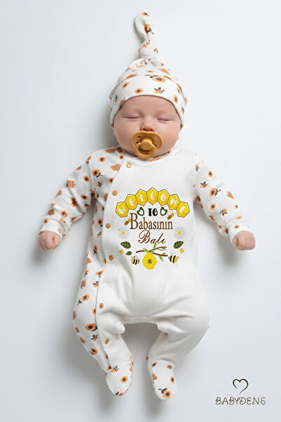BABYDEN'S Newborn Baby Romper Hat Set with Dad's Honey Written on It, Bee Pat...