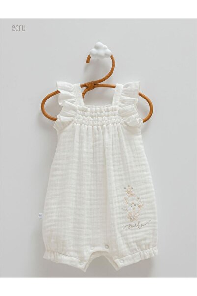 Caramell İncibaby 100% Cotton Muslin Fabric Floral Detailed Baby Girl Romper